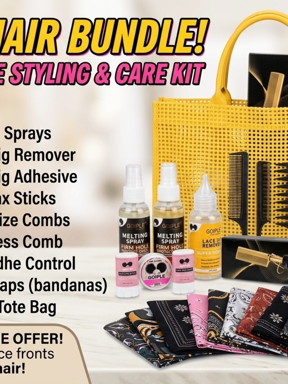 Yellow Hair Styling & Care Kit with Yellow Tote